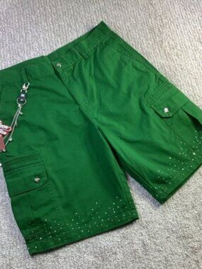Watson Studios Green Stained Glass Work Shorts Rhinestone Dice Chain Size 36 NWT